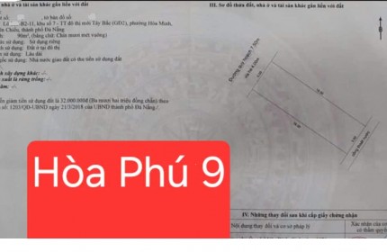 Bán lô đất MT Hòa Phú 9 (Gò Nảy 6 cũ), P. Hòa Minh, Q. Liên Chiểu, Đà Nẵng